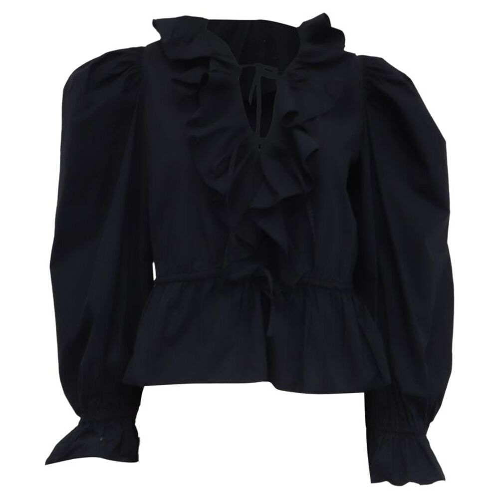 Ulla Johnson Ruffled Collar Blouse in Black Cotton